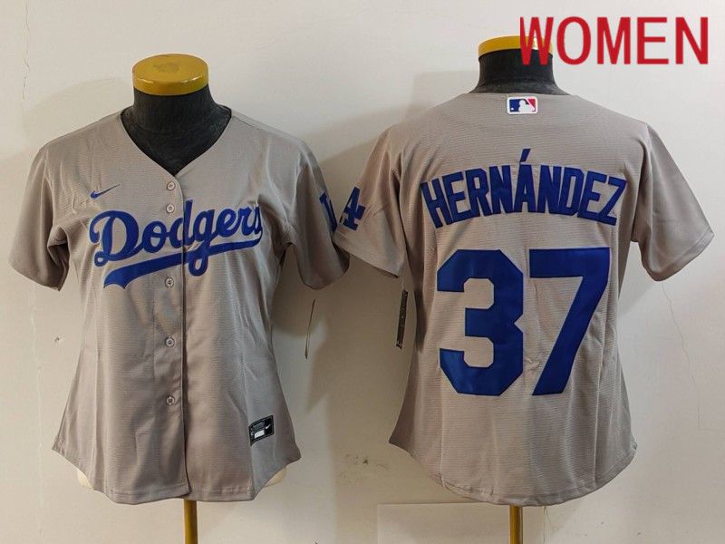 Women Los Angeles Dodgers #37 Hernandez Grey Nike Game 2024 MLB Jersey style 726